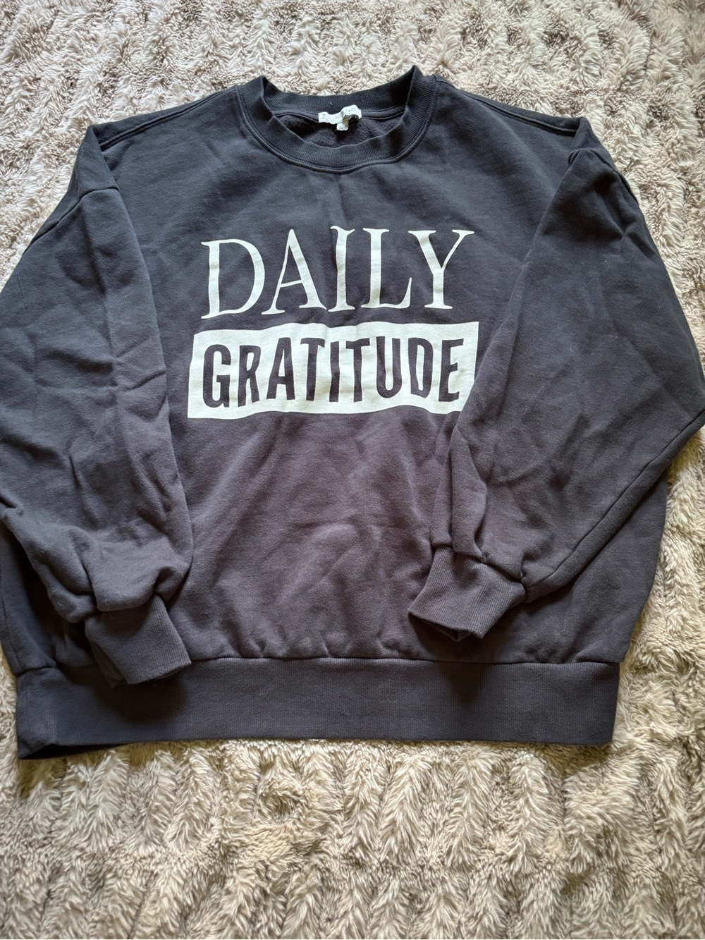 Z Supply Black Crewneck Sweatshirt with White "Daily Gratitude" Print